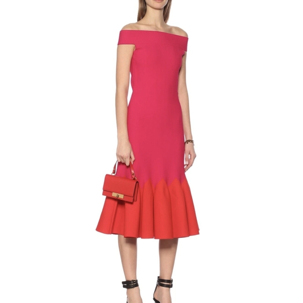 Alexander McQueen Vibrant Pink and Red Midi Dress
